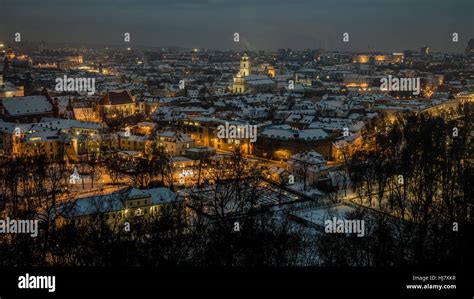 Vilnius winter aerial panorama of Old town Stock Photo - Alamy