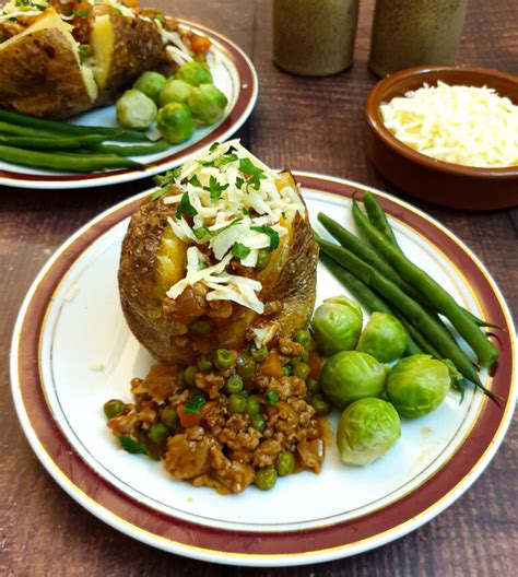 Air-fryer baked potatoes (with savoury mince topping)