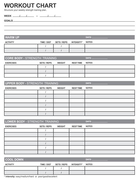 Printable Workout Chart Template | EOUA Blog