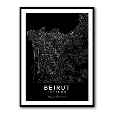 Beirut City Map Black Wall Art