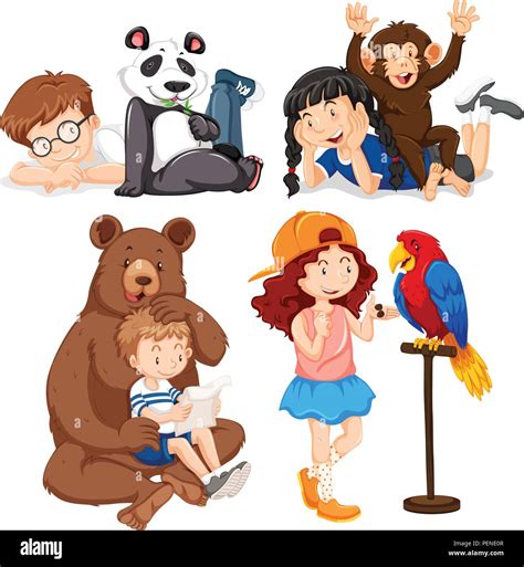 Set of children and animals illustration Stock Vector Image & Art - Alamy