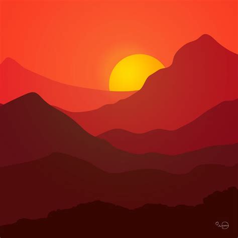 Sunset mountains landscape - Watamata - Drawings & Illustration ...