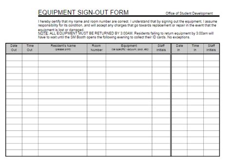 Equipment Sign Out Sheet | Free Word Templates