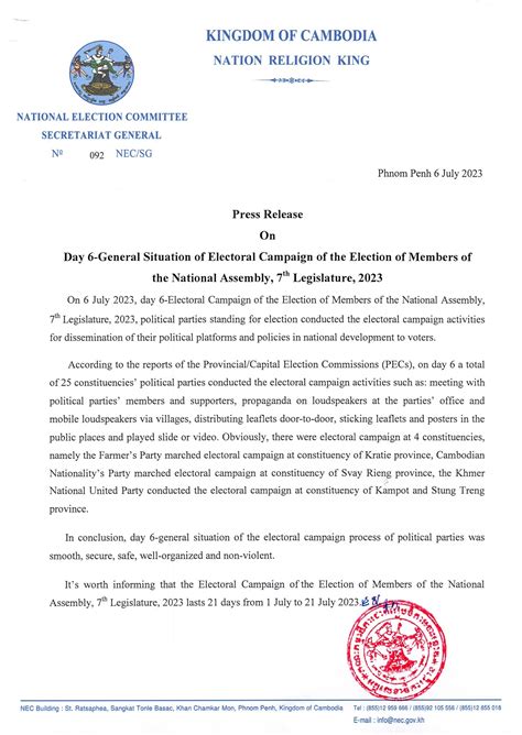 Press Release On Day 6-General Situation of Electoral Campaign of the ...