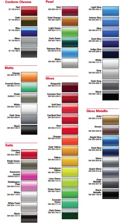 Wrap 'N Graphics Vinyl Color Chart