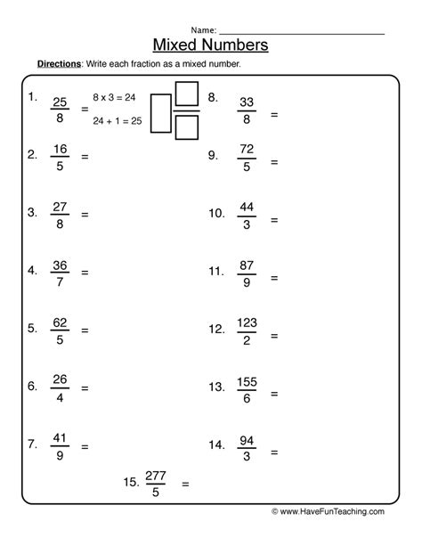 Converting to Mixed Numbers Worksheet - Have Fun Teaching