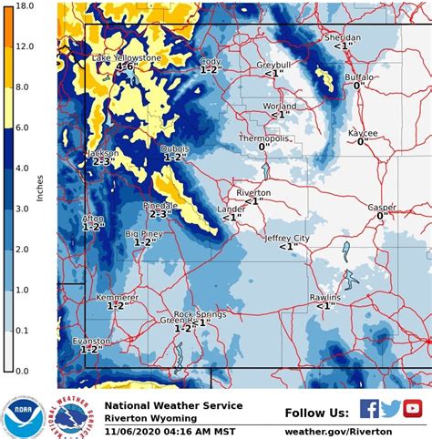 Projected Wyoming snowfall totals for Sunday - County 10