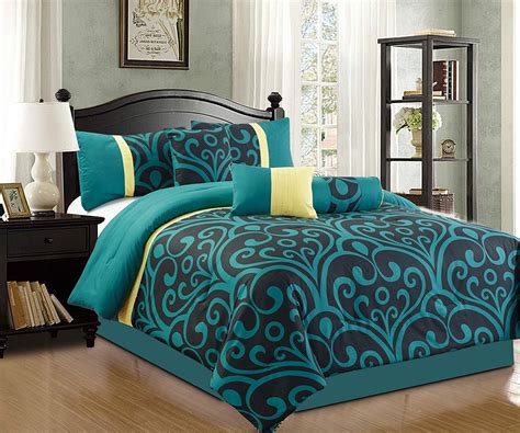 Addison 7 Piece Modern Comforter Set Teal Blue, Black & Yellow (857 ...