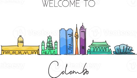 One continuous line drawing Colombo city skyline, Sri Lanka. Beautiful ...