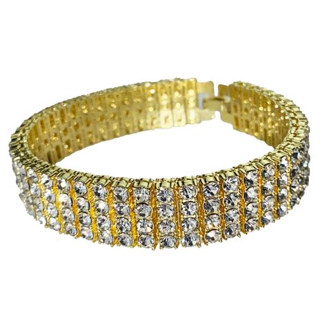 Bling Cartel - Men's 14K Gold Plated Bracelet 4 Row Iced Bling Four Rows Heavy Pharaoh 8" Inch ...