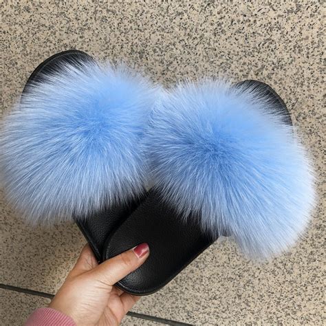 Cute Fox Fur Slides for Girls Pink Kids' Furry Slides