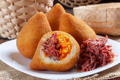 Premium Photo | Coxinha with beef jerky and cheddar cheese