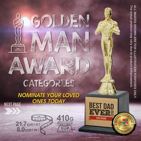 Golden Man Award Trophy with Custom Name Gold Aluminum Plate | Create Priceless Memories for ...