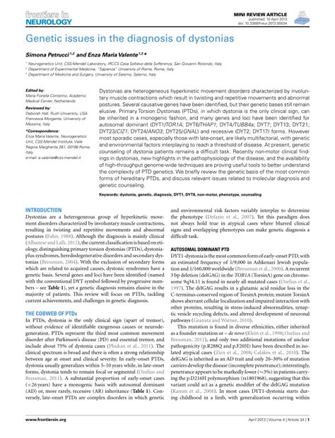 (PDF) Genetic Issues in the Diagnosis of Dystonias