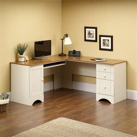 Sauder 403793 Harbor View Corner Computer Desk in Antiqued White Finish New 42666604475 | eBay