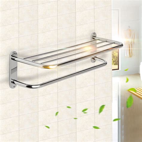 Xueqin 60cm Chrome Polished Stainless Steel Bathroom Wall Mounted Towel Rail Holder Shelf ...