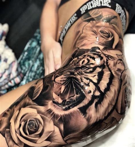 Meaningful Hip Tiger Thigh Tattoos For Females | Best Tattoo Ideas