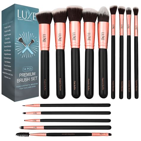 Luxe Premium Makeup Brushes Set with Brush Cleaning Solution - 14 Pc ...