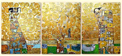 Klimt Tree of life - original set of 3 gold paintings, triptych gallery wall set for living room ...