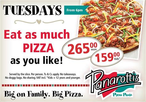 Panarottis - Tuesday Special. Tel: 454 9605 | Tuesday specials, Big pizza, Eat