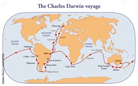 The route of Charles Darwin voyage with the HMS Beagle Stock-Illustration | Adobe Stock