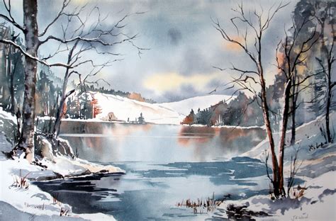 Watercolor Winter Landscapes at PaintingValley.com | Explore collection ...