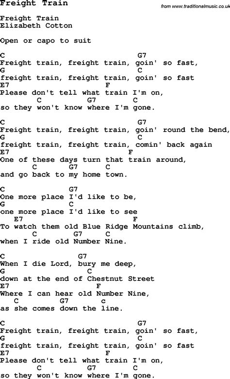 Traditional Song Freight Train with Chords, Tabs and Lyrics