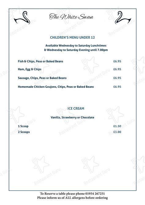 Menu at The White Swan pub & bar, Conington, Elsworth Rd