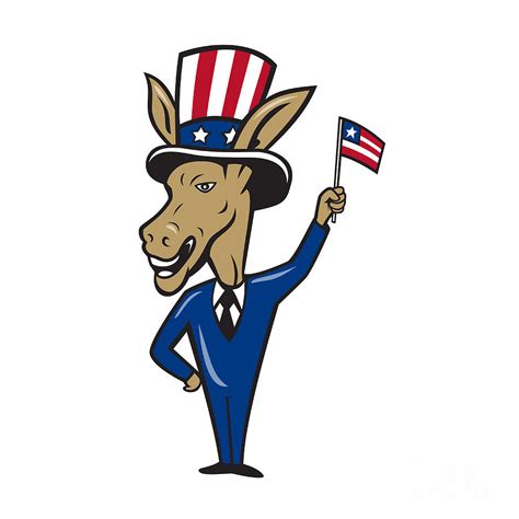 Democrat Donkey Mascot Waving Flag Cartoon Digital Art by Aloysius ...