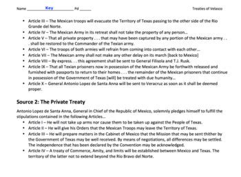 Treaty of Velasco (1836) Map & Primary Source Activity / Texas Revolution