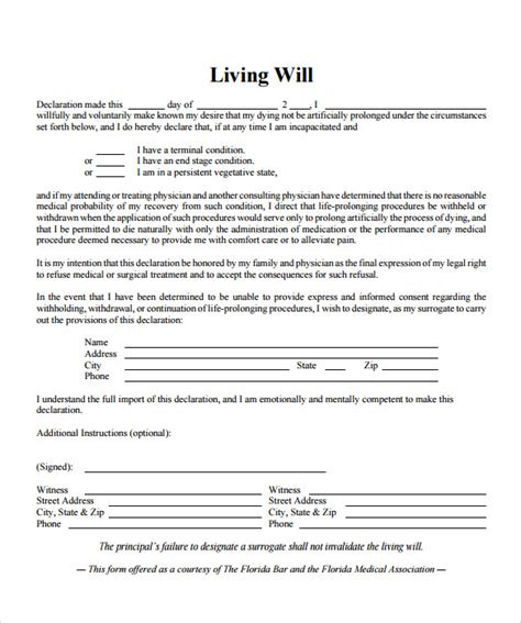 Living Will Template – 7+ Free Samples , Examples & Format