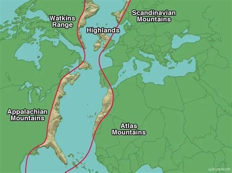 All these mountains were once part of the same mountain range: the Central Pangean Mountains