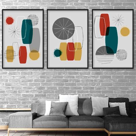 Mid Century Modern ABSTRACT GEOMETRIC Set of 3 Prints – Artze Wall Art