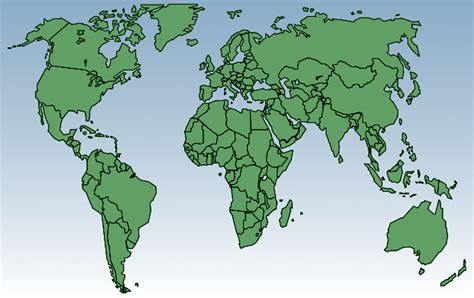 Political green blue-white world map A4 | Free world maps