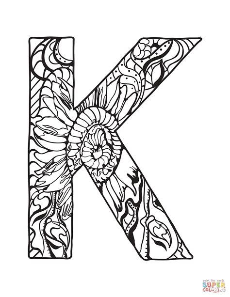 Letter K Zentangle coloring page | Free Printable Coloring Pages