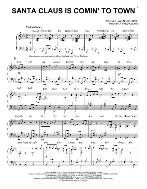 Santa Claus Is Comin' To Town [Jazz version] by Dave Brubeck Sheet Music for Piano Solo at Sheet ...