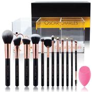Oscar Charles 12 Piece Makeup Brush Set Piece Set & Makeup Holder Rose Gold/Black
