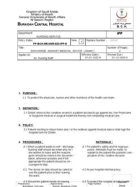 23-Discharge Against Medical Advice (Dama) | PDF | Patient | Nursing