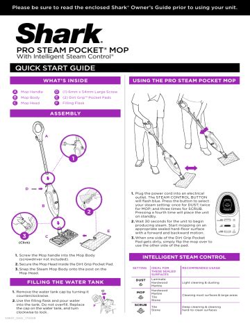 Shark S3601 Series Professional Steam Pocket Mop User Manual | Manualzz