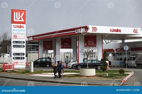 Lukoil Gas Station, Company Signboard. Lukoil Logo With Price Display ...