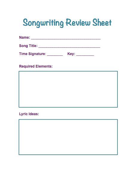 Songwriting for Review – Free Printable | | Songwriting, Songwriting worksheet, Free printables