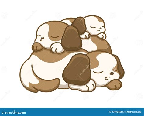 Cute Dog Puppies Sleeping on Top of Each Other Vector Art Flat Cartoon ...