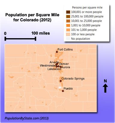 Colorado Density Map, Population Trends Graph for Colorado vs. United ...