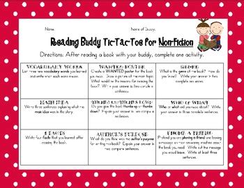 Reading Buddy Activities by Rebecca Boehler | Teachers Pay Teachers