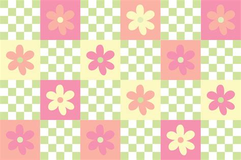 Cute patchwork floral seamless pattern background. Pastel colored checkerboard and daisy ...