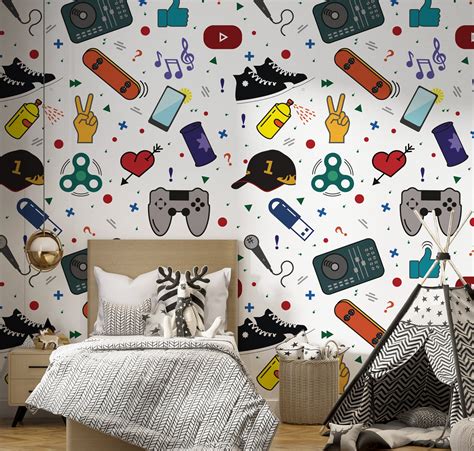 Teenage Room Removable Wallpaper Game Room Wallpaper Peel - Etsy