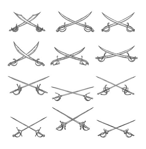 Crossed pirate sabers, swords and epee sketch 23837284 Vector Art at Vecteezy