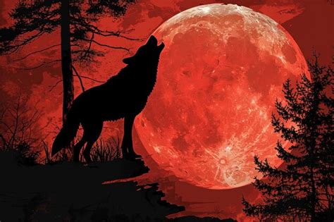 Premium AI Image | wolf howling to red moon