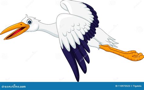 Cartoon Stork Flying Isolated on White Background Stock Vector - Illustration of wild, animal ...