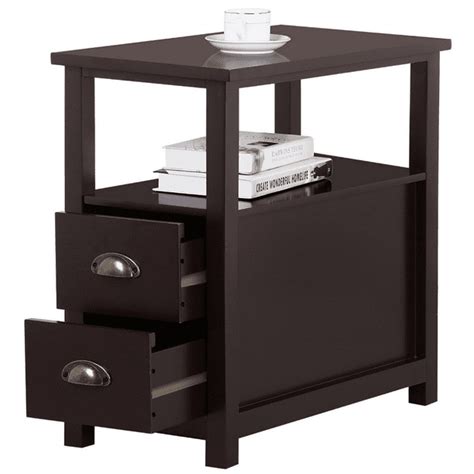 SmileMart Transitional Narrow End Table with 2-Drawers and 2-Shelves ...